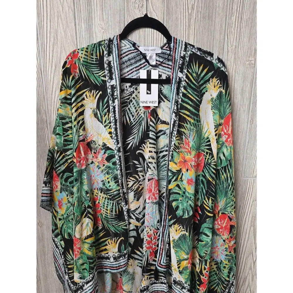 Nine West Tropical Floral Kimono Top Beach Coverup Womens One Size NWT